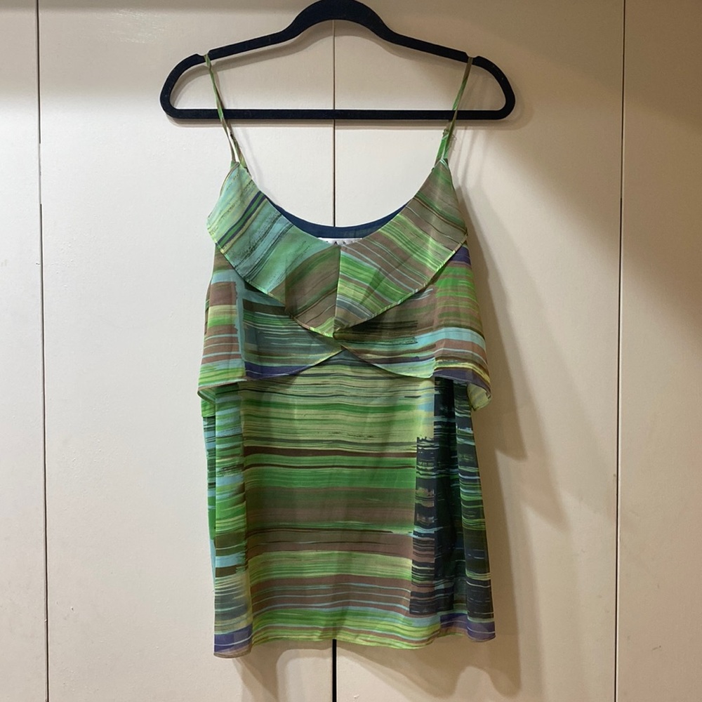 Cabi Spaghetti straps, ruffle, lined with a blue base, multi color size XL